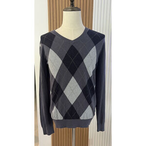 Mens Banana Republic VNeck Pullover Argyle Sweater 100% Cotton Size L Y2K